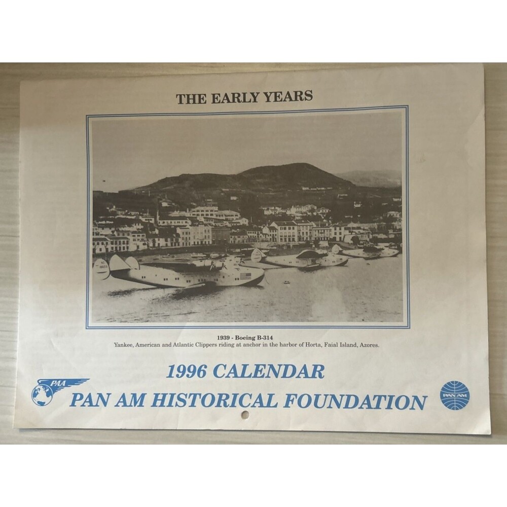 Vintage Pan Am Airlines 1996 Wall Calendar “The Early Years” Historical Map